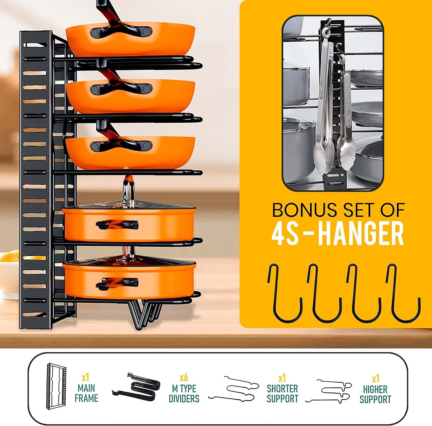 Pots And Pans Organizer For Cabinet, 8 Tier Pot Rack With 3 DIY Methods, Adjustable Pan Organizer Rack For Cabinet, Pot Organizer For Kitchen Organizers And Storage, Pot Lid Organizer