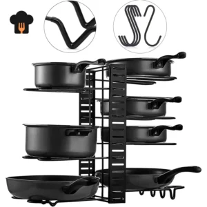 8-Tier Adjustable Pot and Pan Organizer Rack – Heavy-Duty Metal Kitchen Storage Solution for Cookware and Lids chefup
